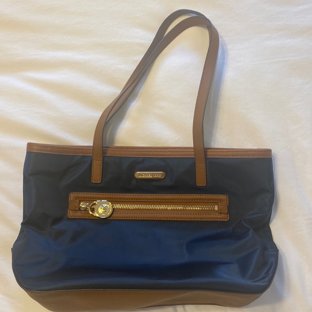 Navy blue Michael Kors canvas & leather tote